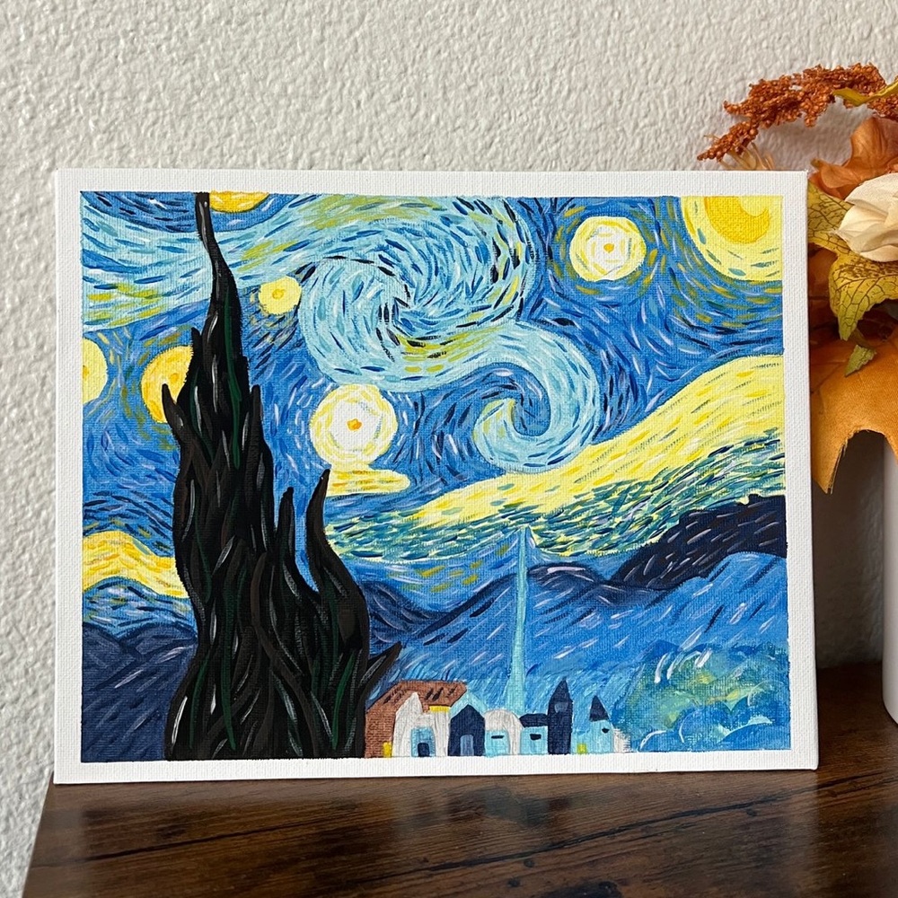 Hand- drawn canvas panel Van Gogh “La noche estrellada”